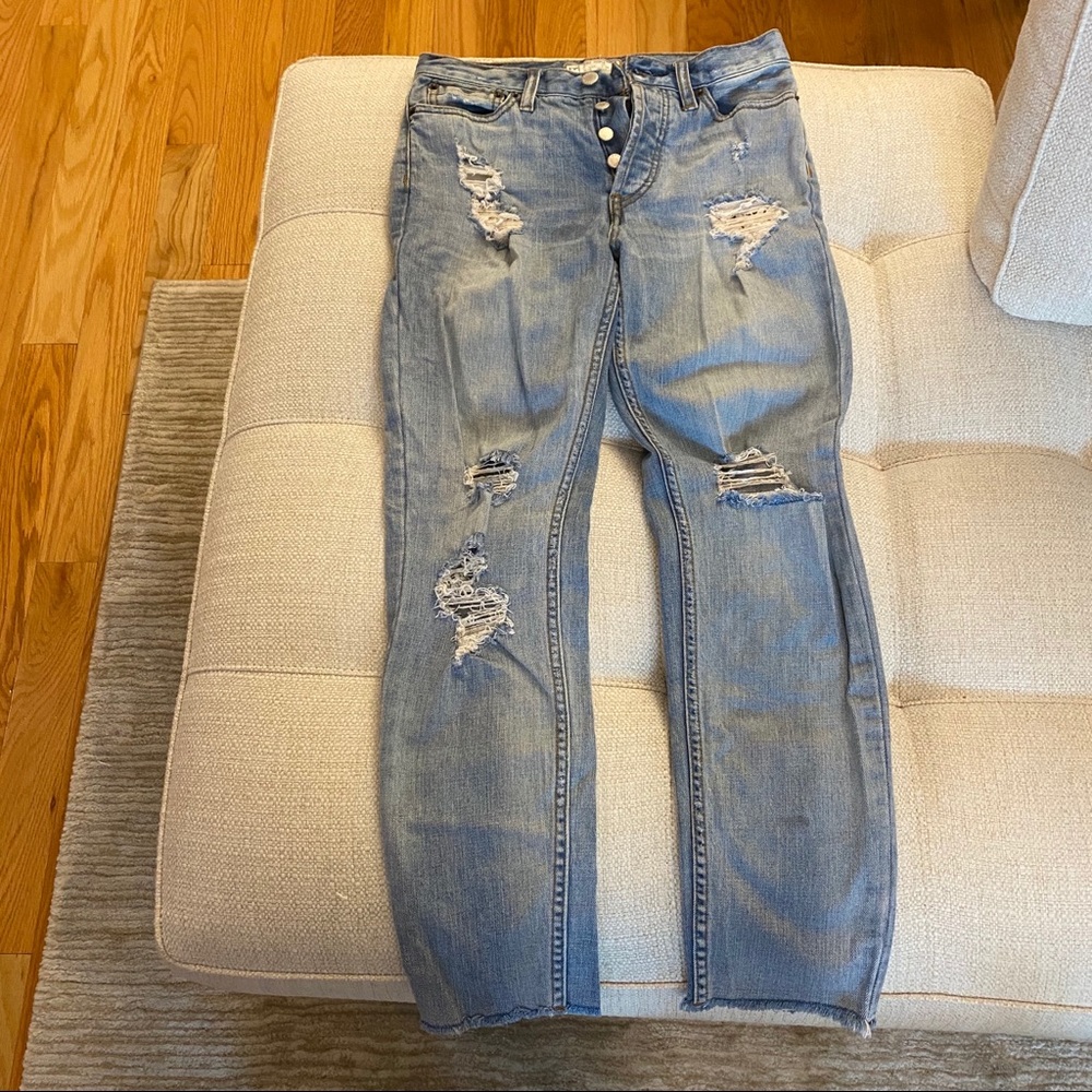Free People button up distressed mom jean | 25